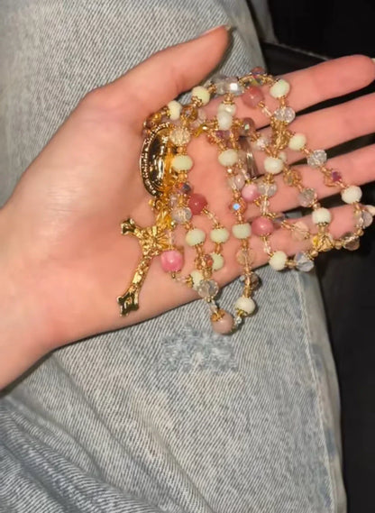 Terço Santa Arte - em cristal branco noiva, opalina e âmbar