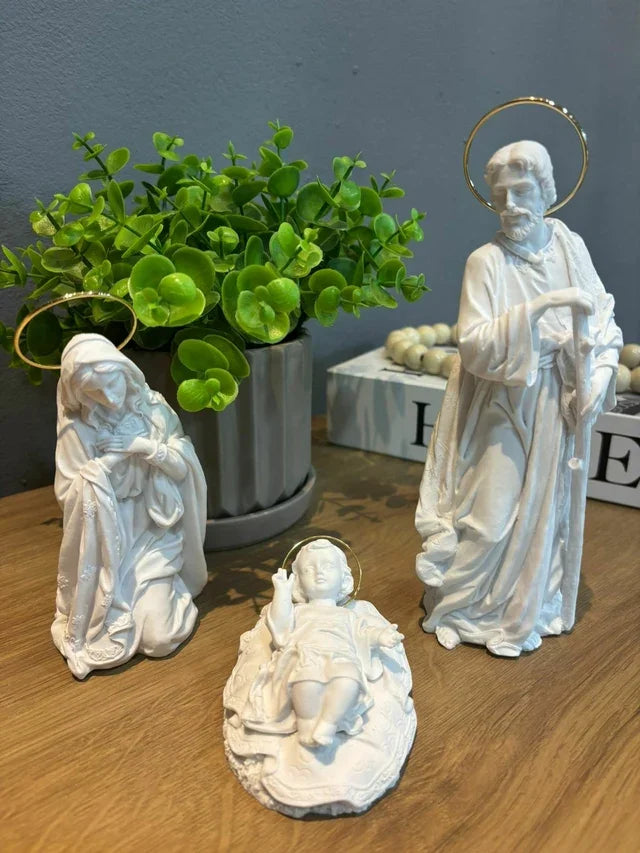 Altar Santa Arte 4 Peças em Pó de Mármore com Resplendor Dourado